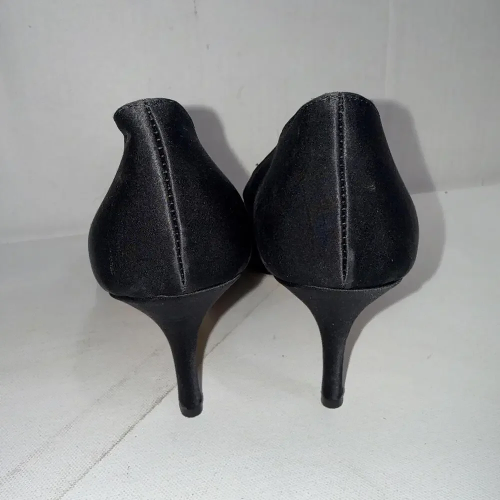 Butter For Diane B Satin Peep Toe Italian Black Minimalist Pumps‎ Heels Size 9